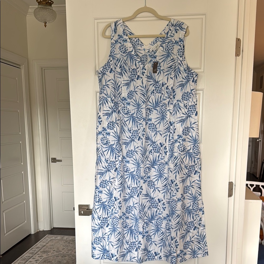 NWT J Jill Love Linen Blue Floral Pineapple Maxi Dress